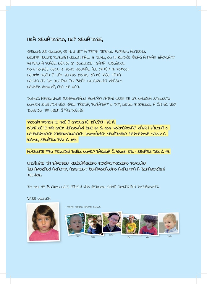 Rodiče autistů se sešli před Senátem 3